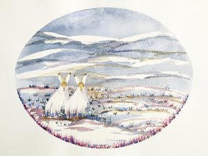 雪域景观中的两只野兔（wc） 作者 苏兹·肯尼特